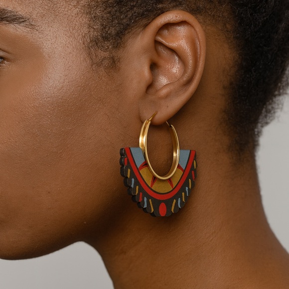 Jewelry - Gold and Red Hoop Earrings